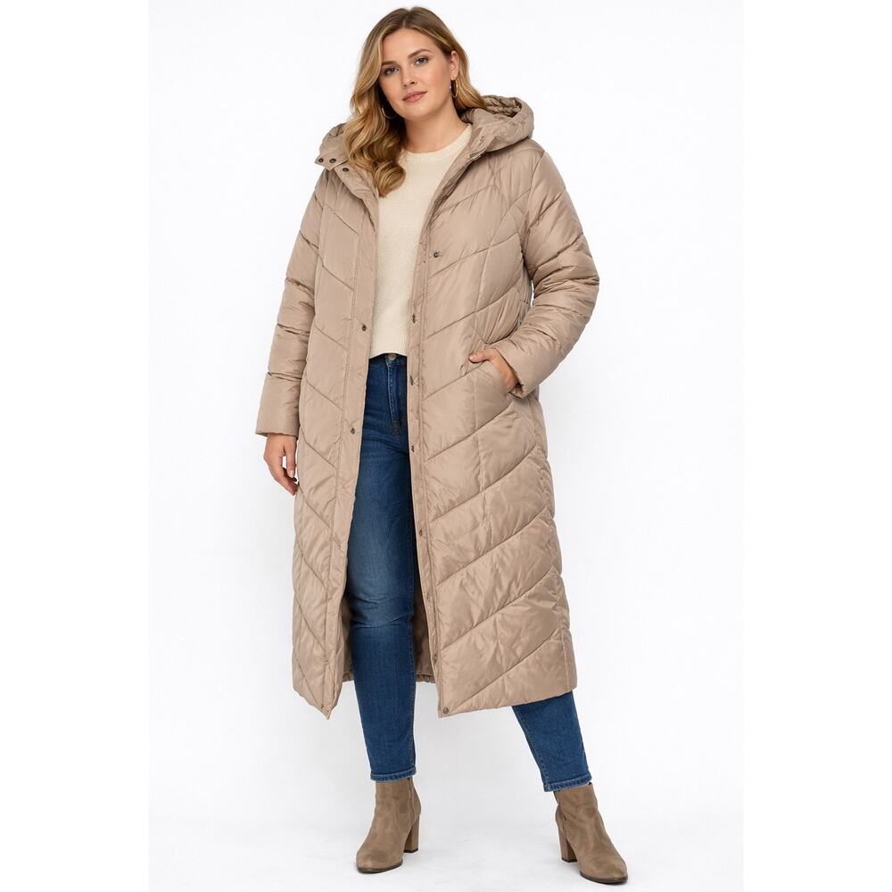Steve Madden Long Hooded Puffer Coat Champagne Beige Size Large NWT